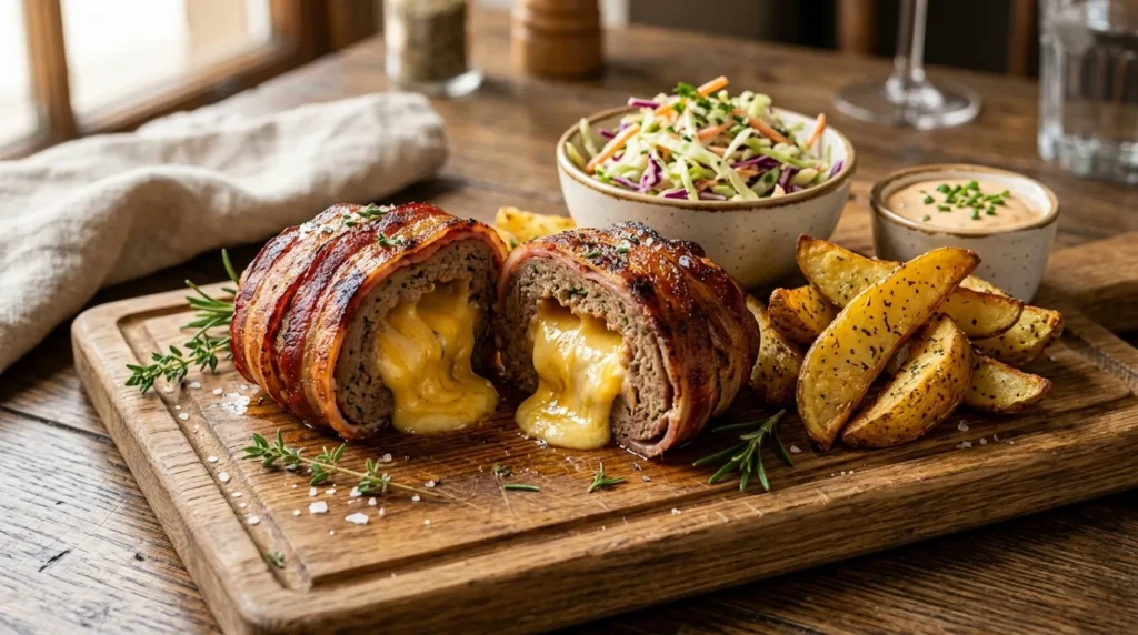 The Ultimate Gourmet Bacon-Wrapped Stuffed Cheeseburger 3 bacon-wrapped-stuffed-cheeseburger-with-potato-wedges
