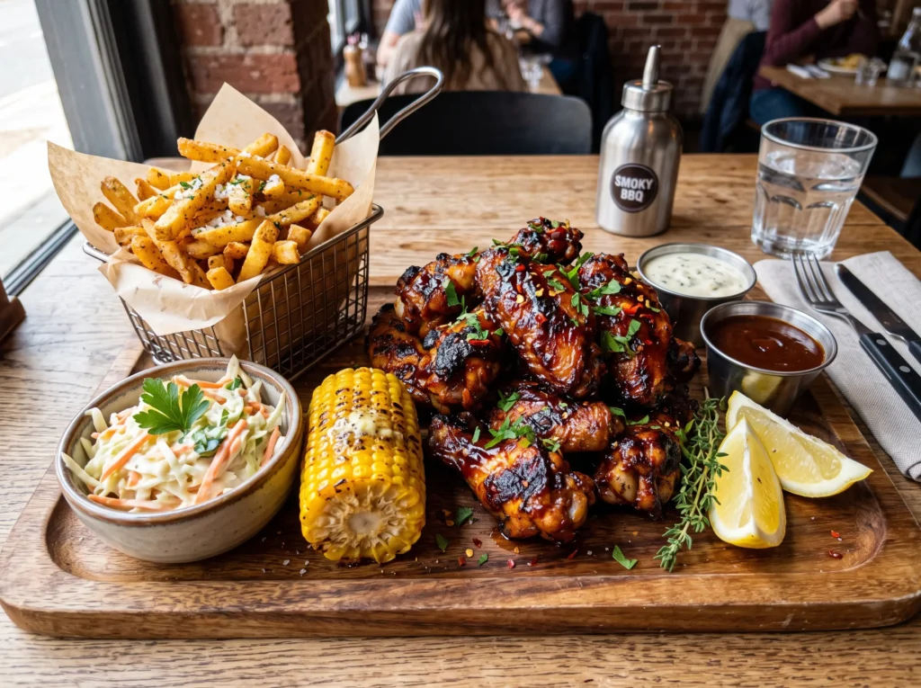 Smoky BBQ Chicken Wings 3 smoky-bbq-chicken-wings-with-fries-and-coleslaw.