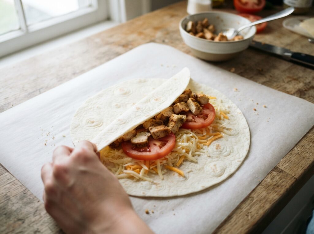 Cheesy Folded Tortilla Bake Recipe | Easy & Crispy 3 Tortilla folded with cheese tom… 202607132113