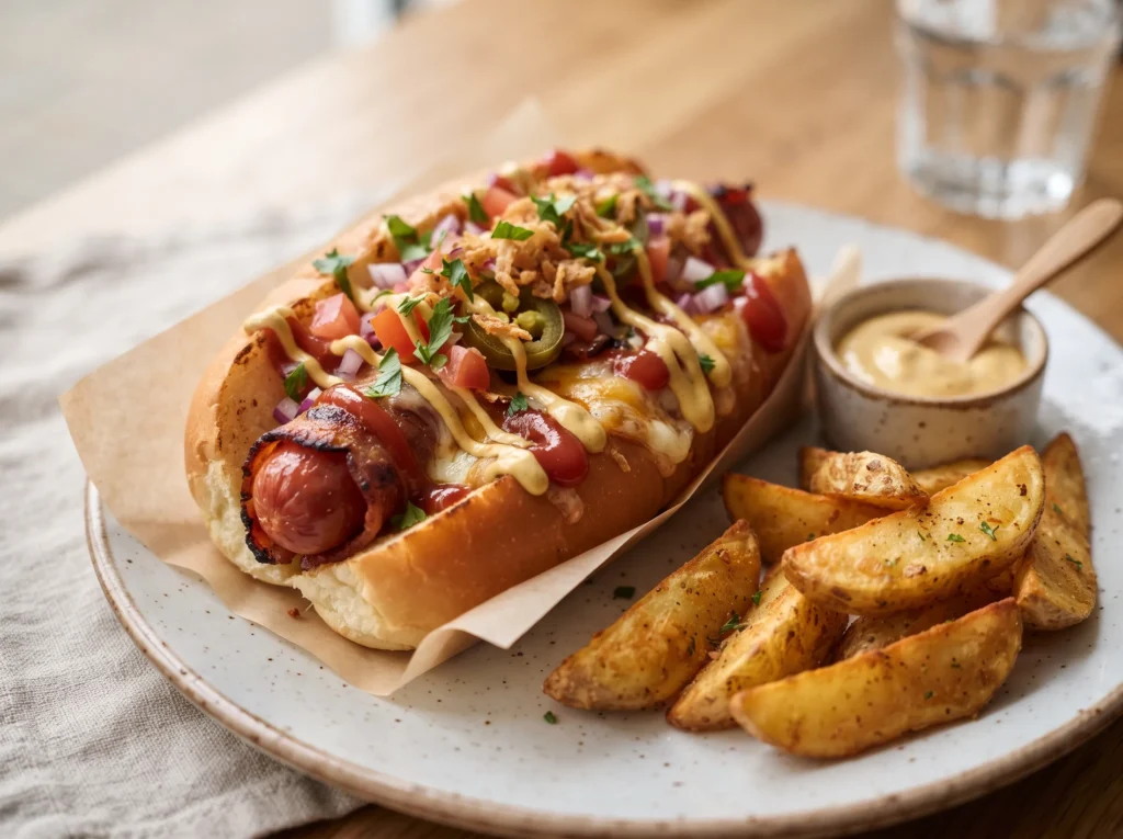 Bacon Wrapped Loaded Hot Dogs 3 bacon-wrapped-loaded-hot-dogs-with-toppings