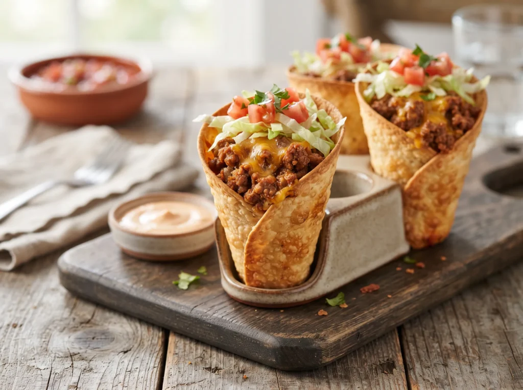 Crispy Cheesy Beef Cones 🌮🧀 3 crispy-cheesy-beef-cones-with-dipping-sauce