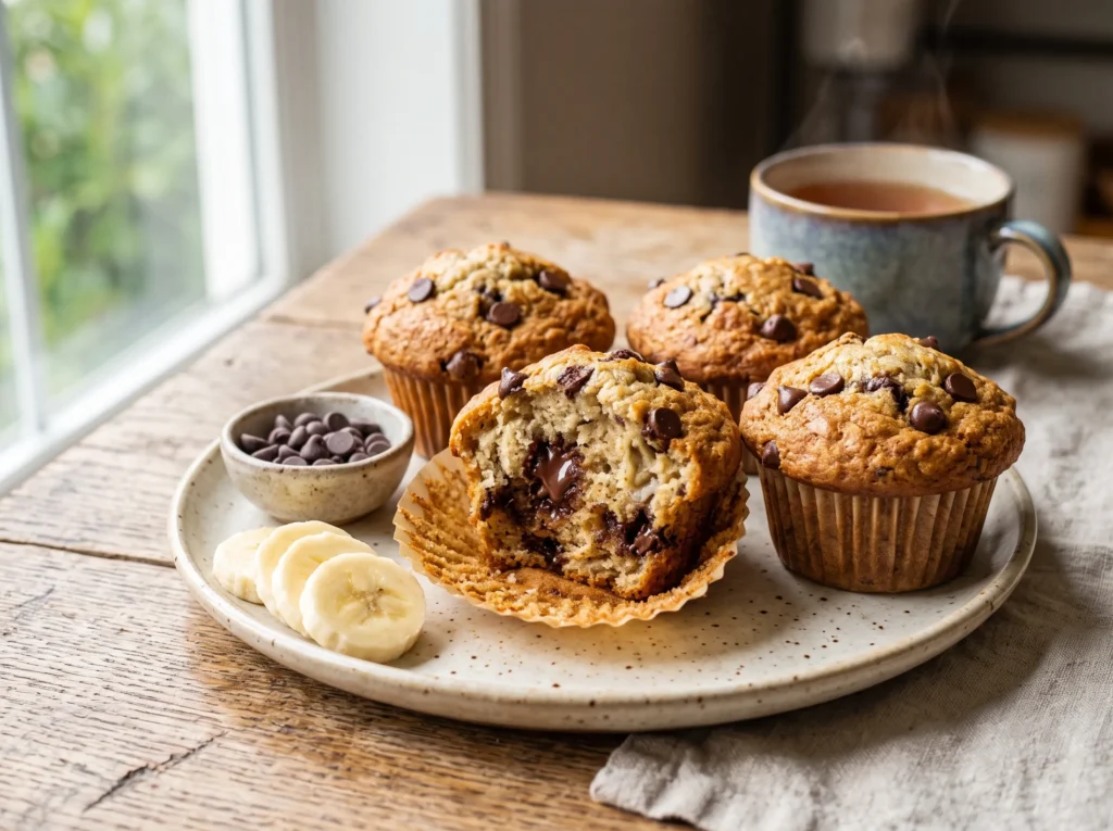 Chocolate Chip Banana Bread Muffins 3 chocolate-chip-banana-bread-muffins-serving