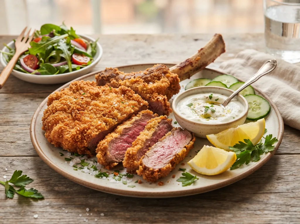 Crispy Halal Tomahawk Schnitzel 3 tomahawk-schnitzel-with-garlic-yogurt-sauce