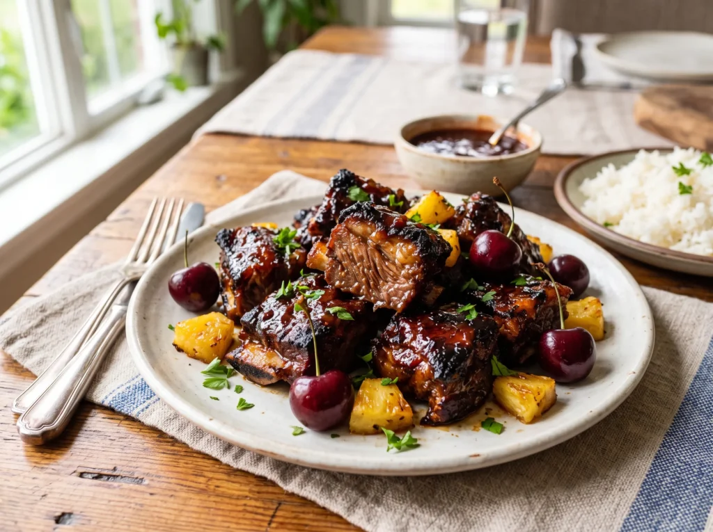 cherry-pineapple-glazed-rib-tips-with-pineapple