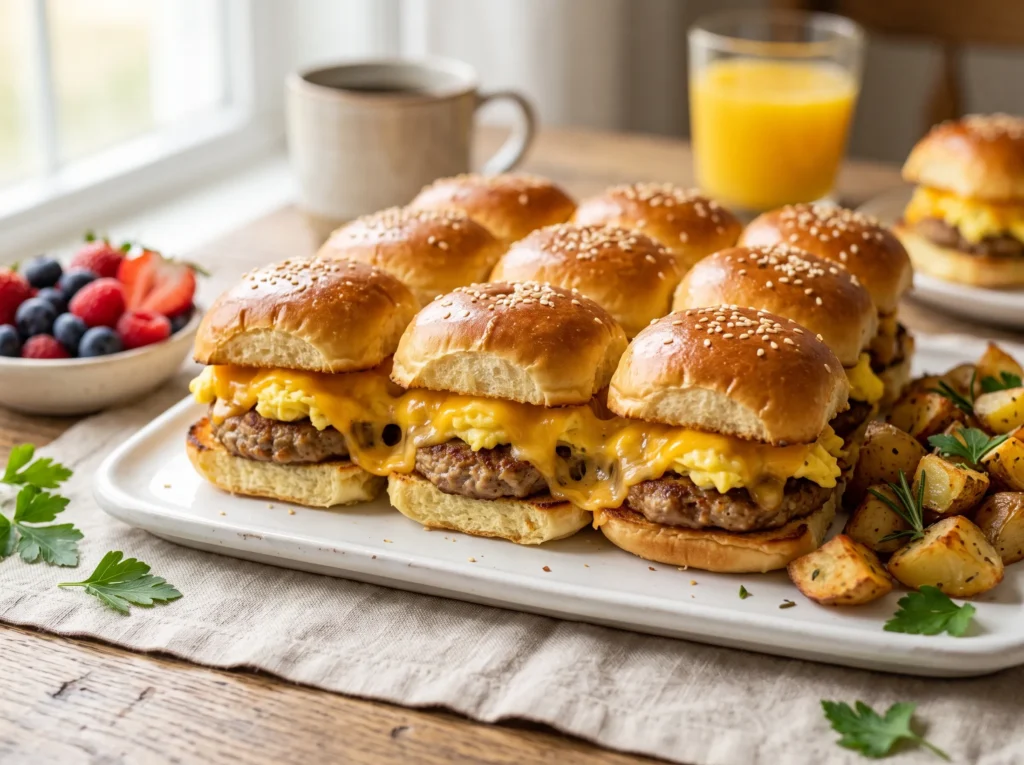 sausage-egg-cheese-breakfast-sliders-serving