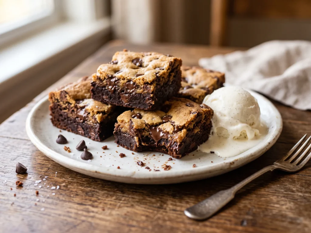 Fudgy Chewy Brookies Recipe – Brownie Cookie Bars 3 brookies-brownie-cookie-bars-serving
