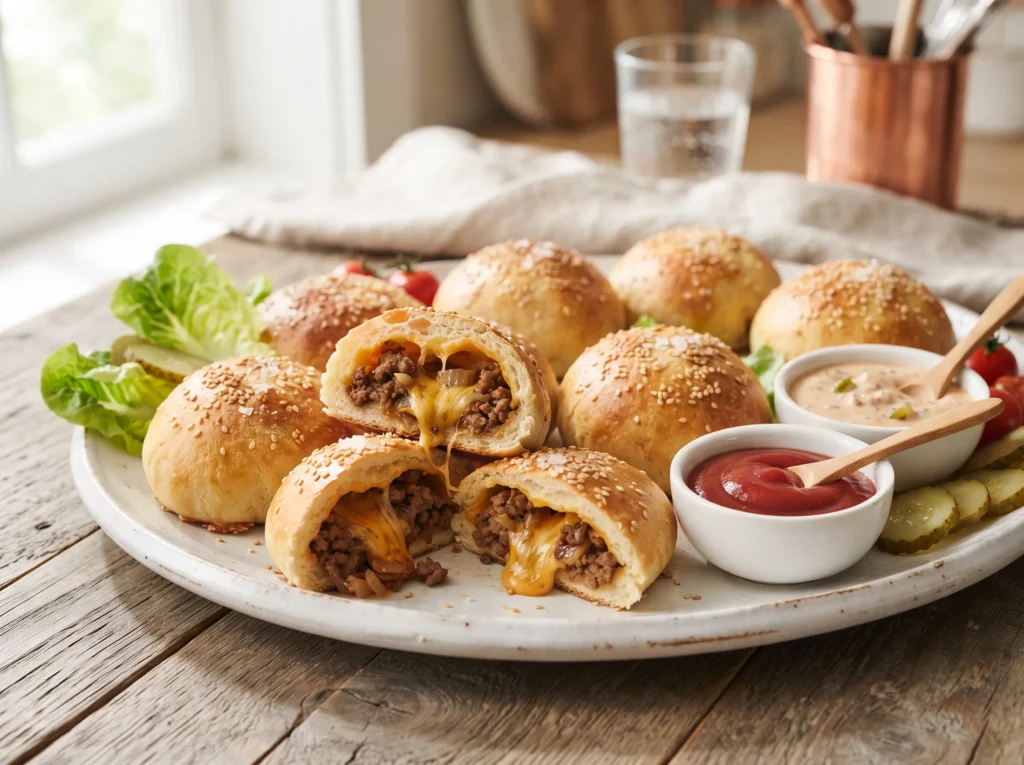 Cheeseburger Bombs 🍔✨ 3 cheeseburger-bombs-with-dipping-sauce