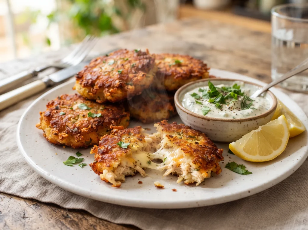 Cheesy Chicken Fritters with Herb Cream Dip 3 cheesy-chicken-fritters-with-herb-cream-dip
