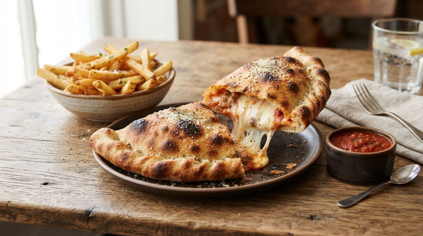 Cheesy calzone with fries 202608050027