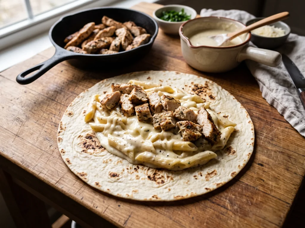 How to Make Chicken Alfredo Wrap 2 how-to-make-chicken-alfredo-wrap