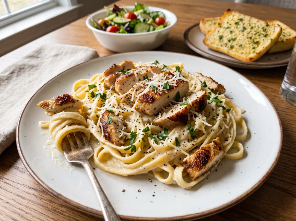 creamy-chicken-alfredo-pasta-serving