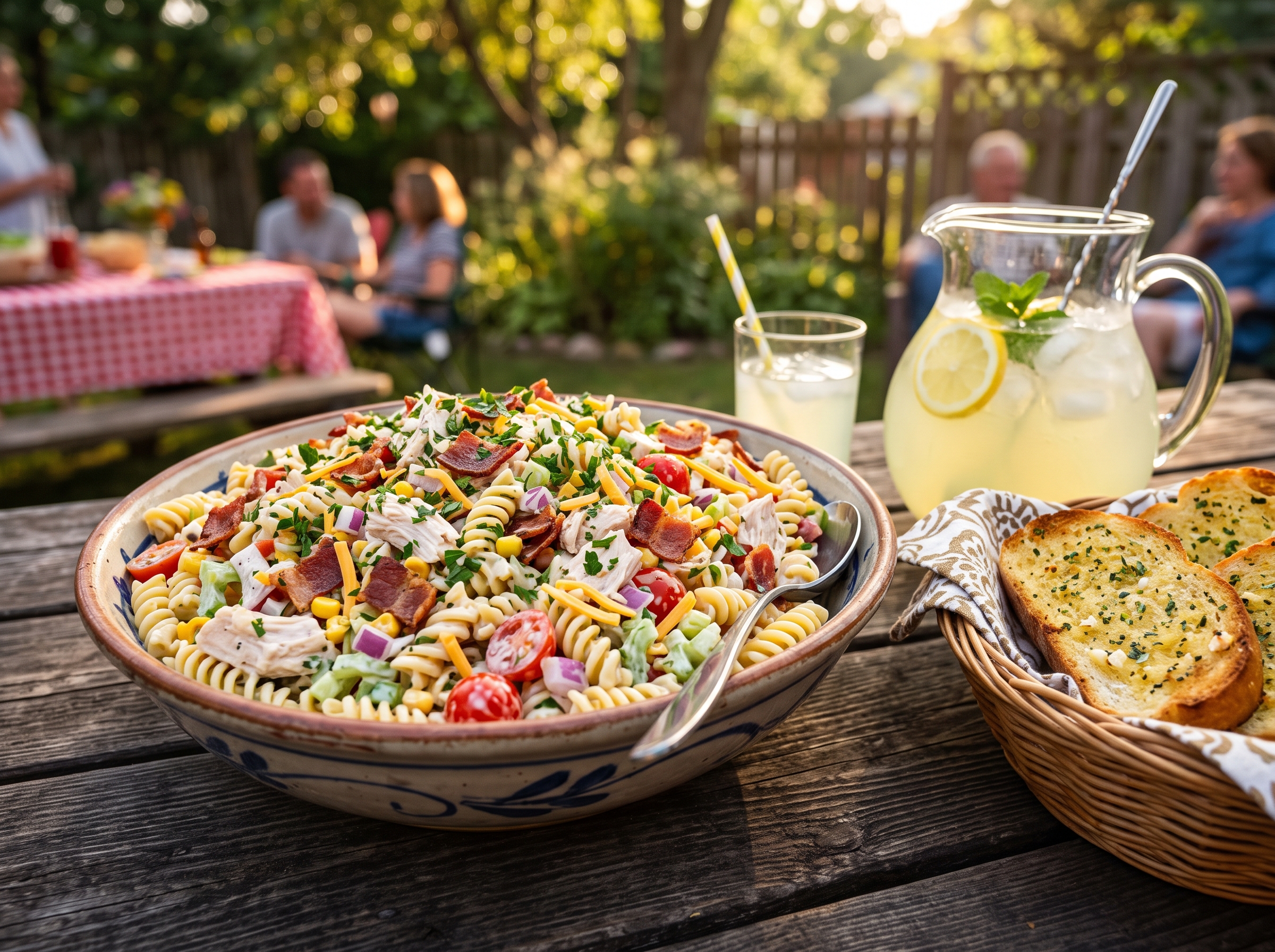 Chicken Bacon Ranch Pasta Salad Recipe | Easy Creamy Pasta Salad 3 chicken-bacon-ranch-pasta-salad-served-in-bowl