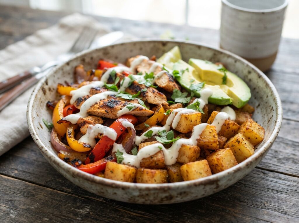Easy Loaded Chicken Fajita Bowls with Crispy Potatoes 3 Chicken fajita bowl with potatoes 202608040038 1