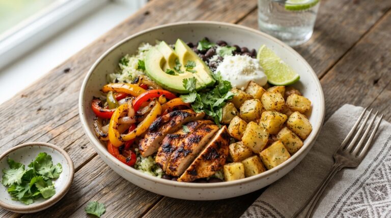 Easy Loaded Chicken Fajita Bowls with Crispy Potatoes
