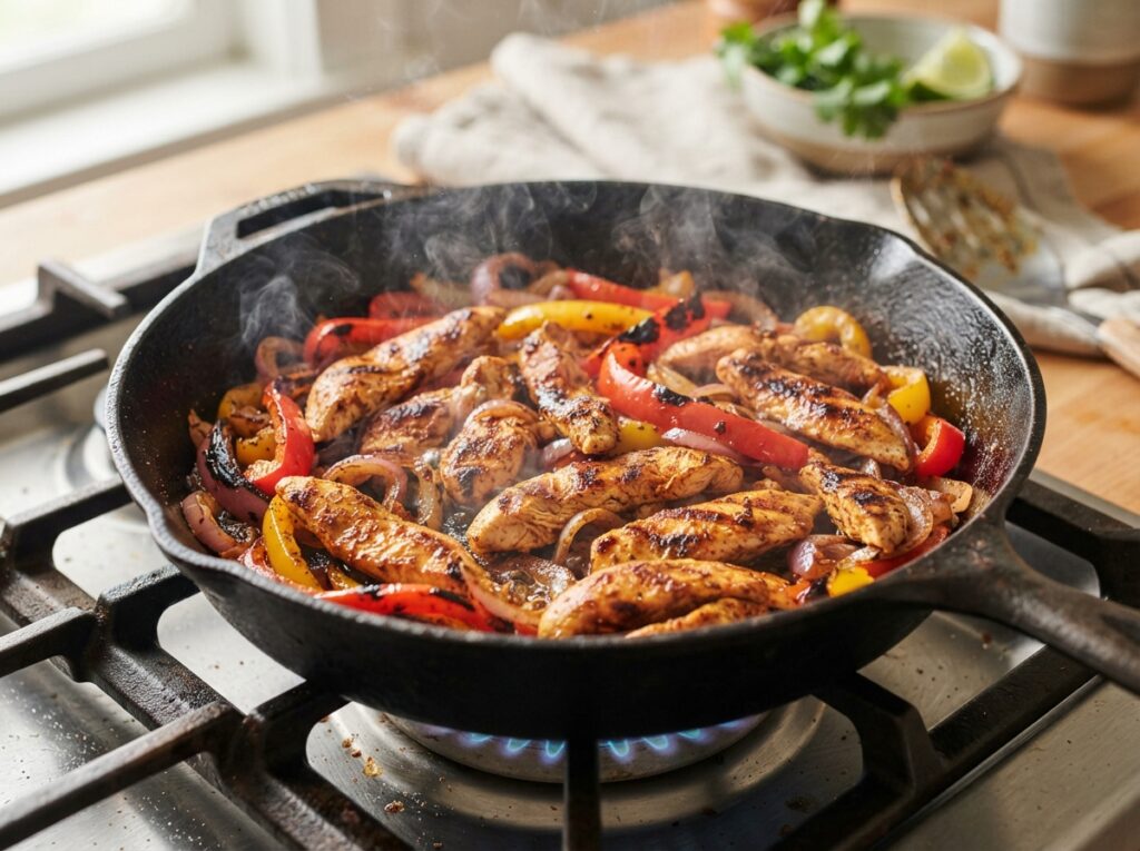 Easy Loaded Chicken Fajita Bowls with Crispy Potatoes 2 Chicken peppers onions sizzling … 202608040038