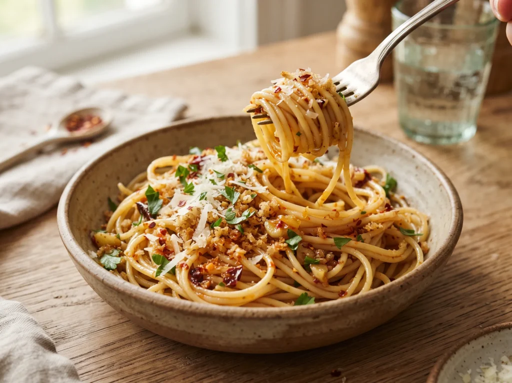Chili Oil Garlic Butter Pasta 🌶️ 3 chili-oil-garlic-butter-pasta-serving