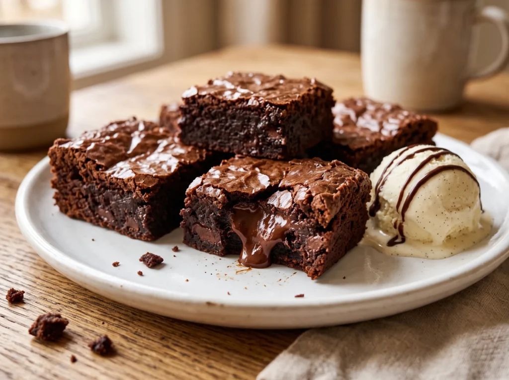Chocolate Brownie Recipe 3 fudgy-chocolate-brownies-with-ice-cream