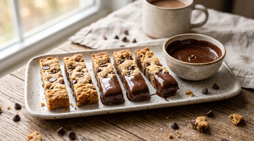 Chocolate Chip Cookie Sticks 3 chocolate-chip-cookie-sticks-with-melted-chocolate-dip