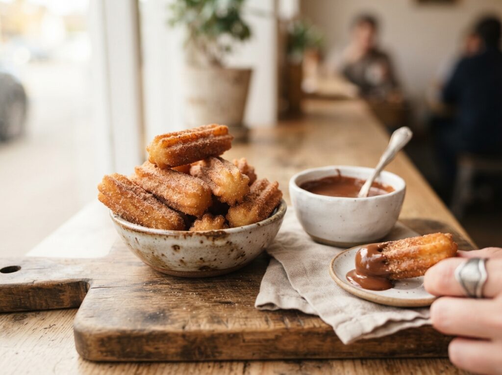 Easy Homemade Churro Bites with Chocolate Dip 4 Churro bites with chocolate sauce 202608050137