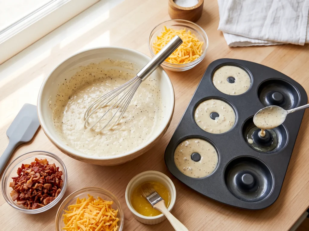 Baked Bacon Cheddar Pancake Donuts 2 how-to-make-bacon-cheddar-pancake-donuts