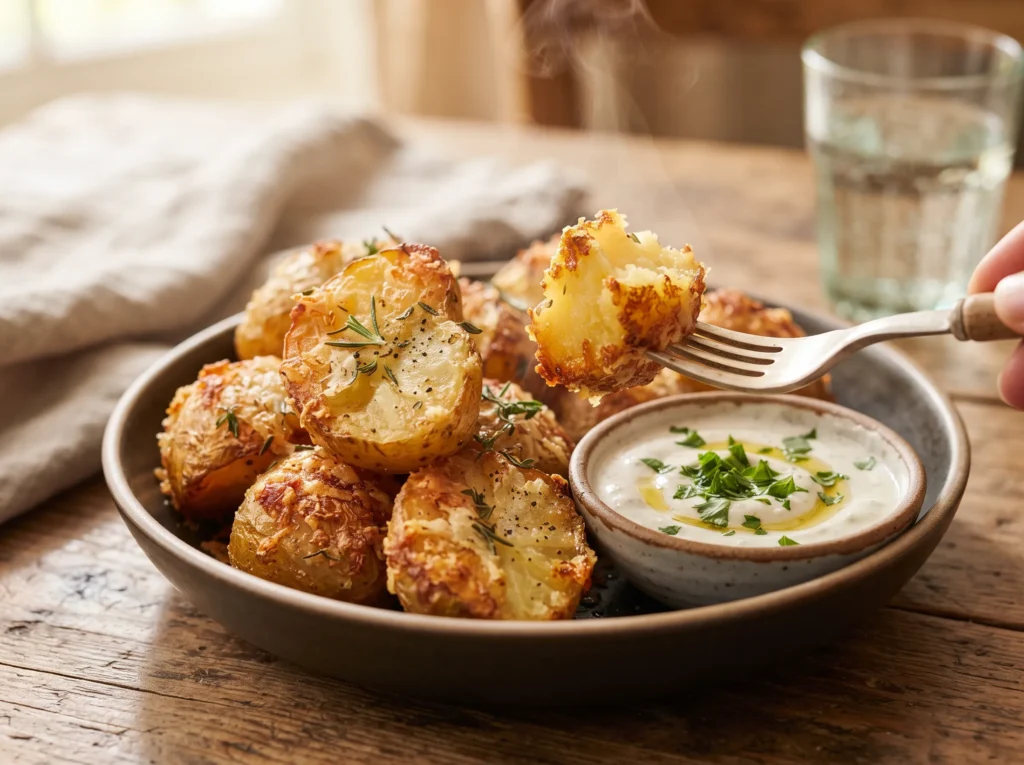 crispy-parmesan-potatoes-with-garlic-yogurt-sauce