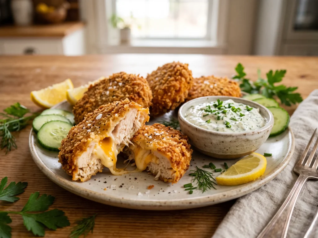 Crispy Cheesy Chicken Patties with Creamy Herb Dip 2 crispy-cheesy-chicken-patties-with-herb-dip