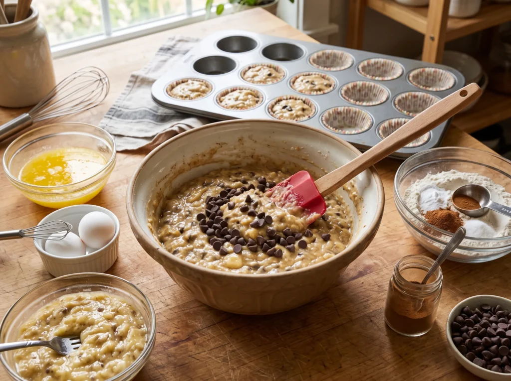 Chocolate Chip Banana Bread Muffins 2 how-to-make-chocolate-chip-banana-bread-muffins