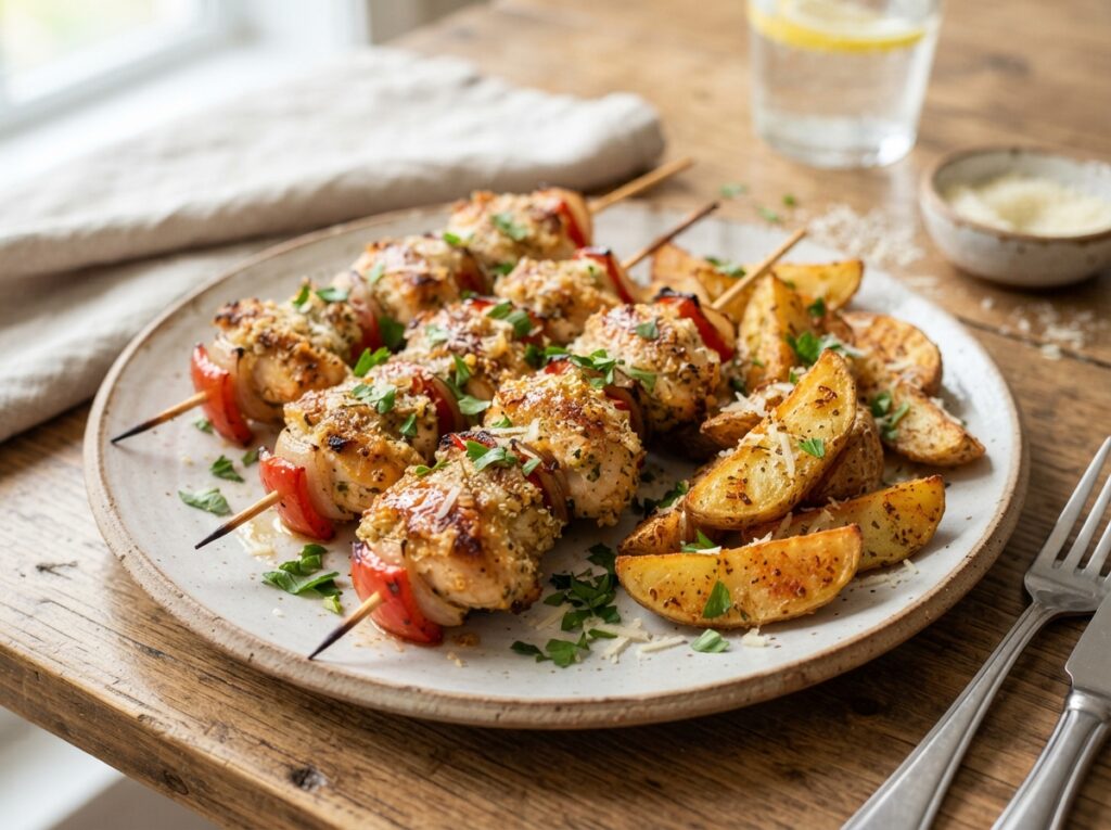 Garlic Parmesan Chicken Skewers with Crispy Wedges 4 Garlic Parmesan Chicken Skewers … 202608040049