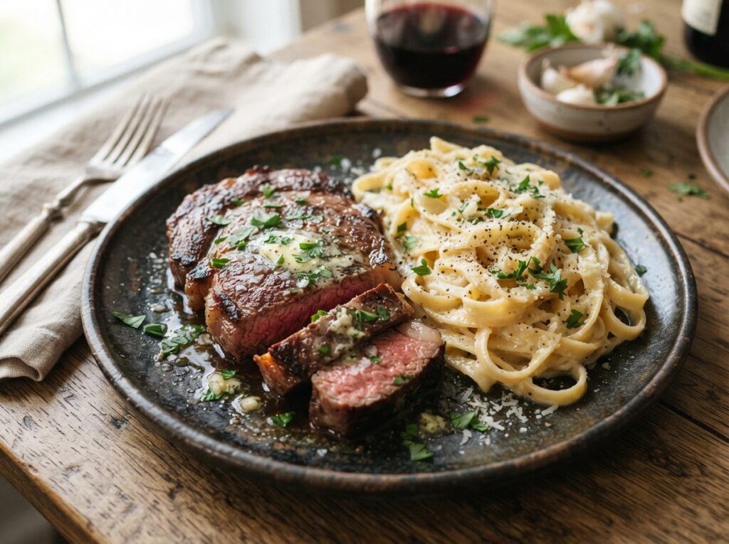 Garlic Butter Steak & Creamy Pasta Recipe 4 Garlic butter steak pasta 202608040058