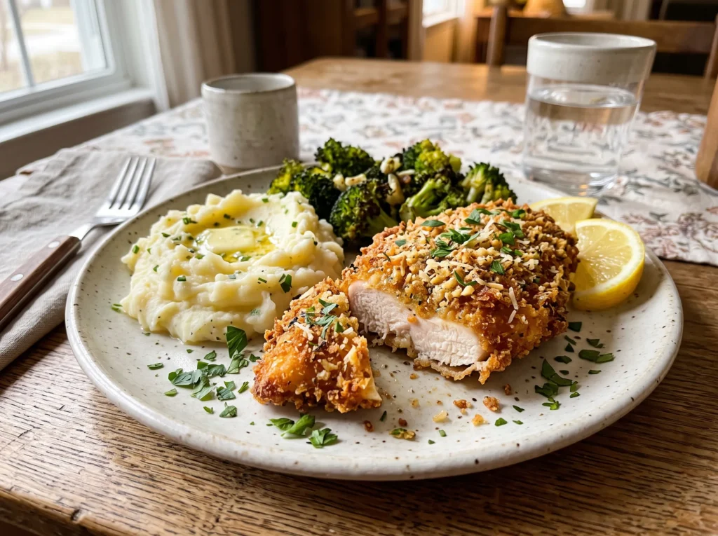 Garlic Parmesan Crispy Fried Chicken Breast Recipe 3 garlic-parmesan-fried-chicken-breast-serving