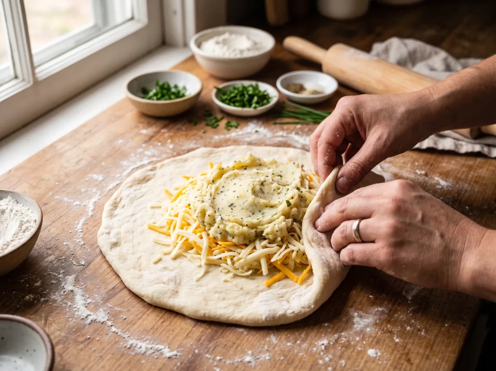 Cheesy Potato Flatbread Recipe 2 how-to-make-cheesy-potato-flatbread