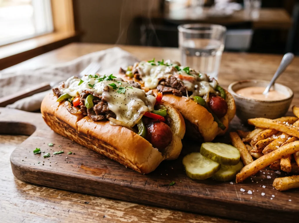 philly-cheesesteak-hot-dog-with-fries