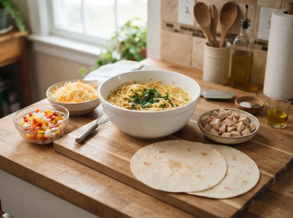 how-to-make-cheesy-tortilla-noodle-egg-pizza