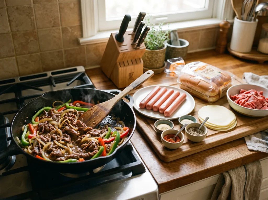 how-to-make-philly-cheesesteak-hot-dog