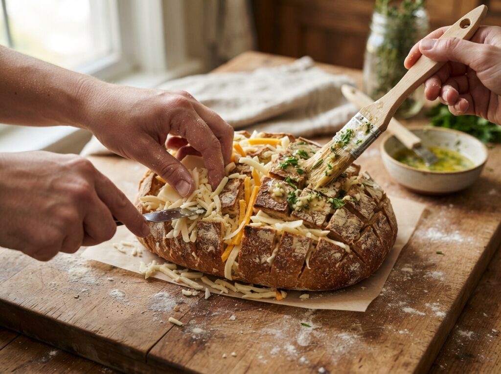 Cheesy Pull-Apart Bread Recipe for Ultimate Cheese Pulls 3 Preparing cheesy pull apart bread 202608050113