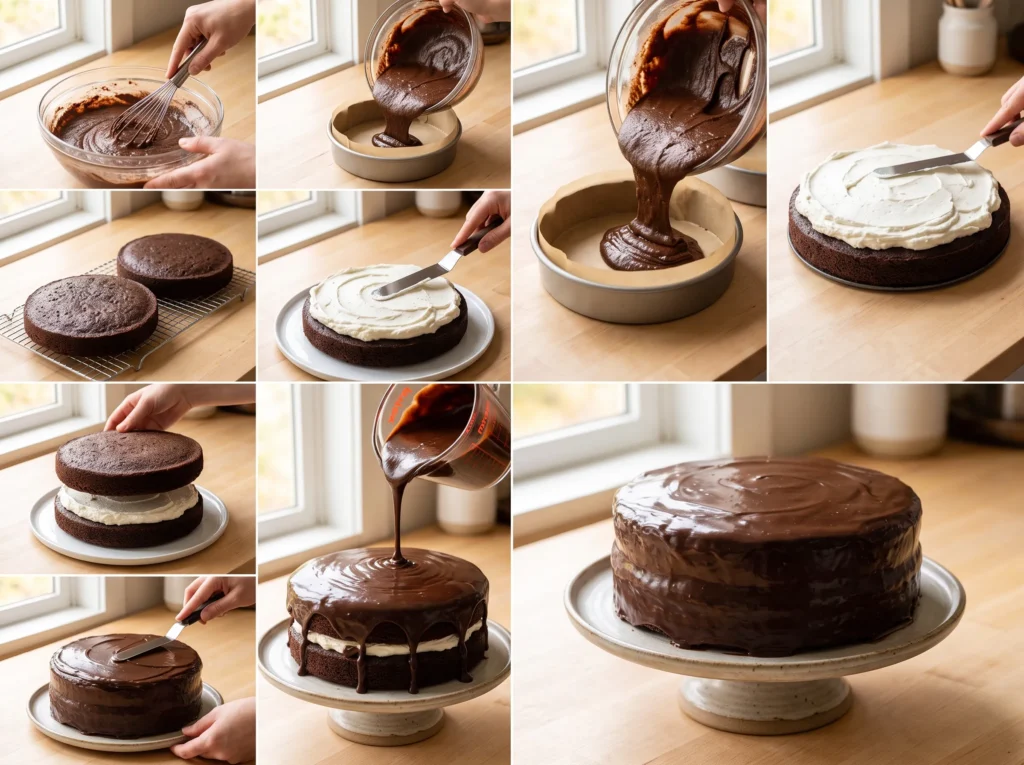 Chocolate Layer Cake 2 chocolate-layer-cake-vanilla-cream-filling-slice