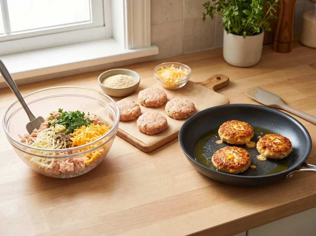 Crispy Cheesy Chicken Patties with Creamy Herb Dip 1 how-to-make-crispy-cheesy-chicken-patties