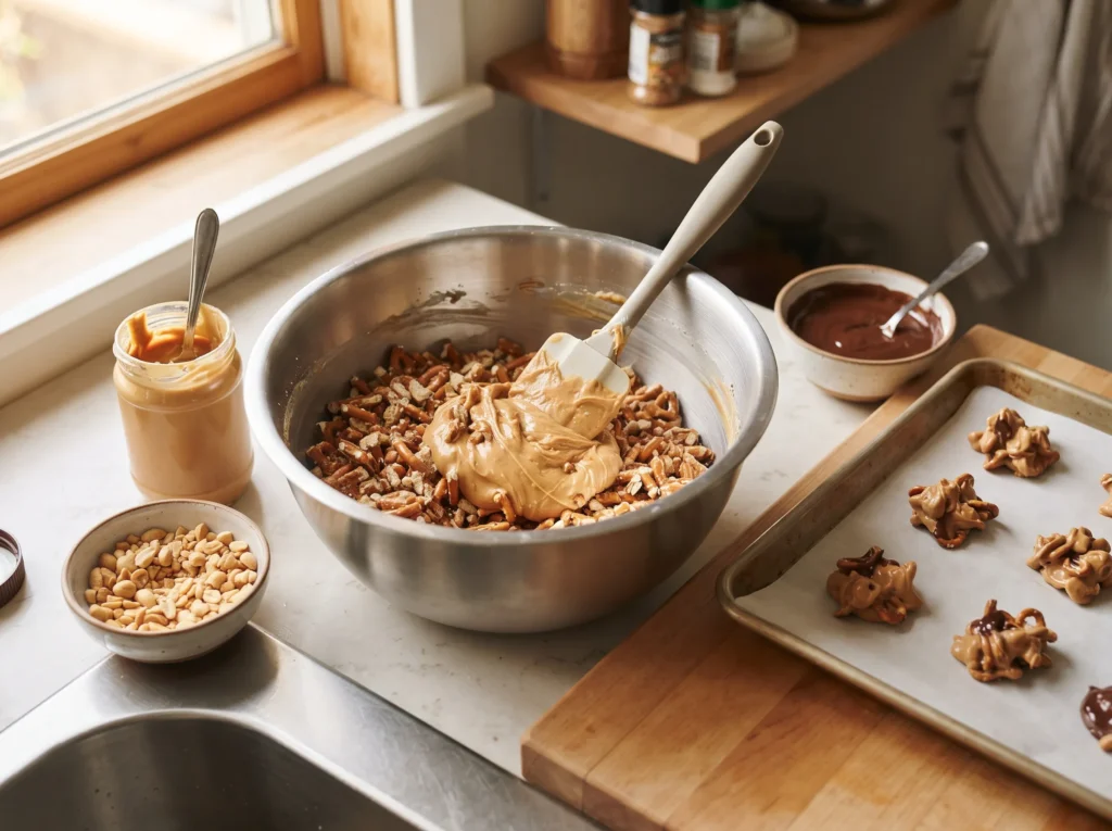 how-to-make-peanut-butter-pretzel-clusters