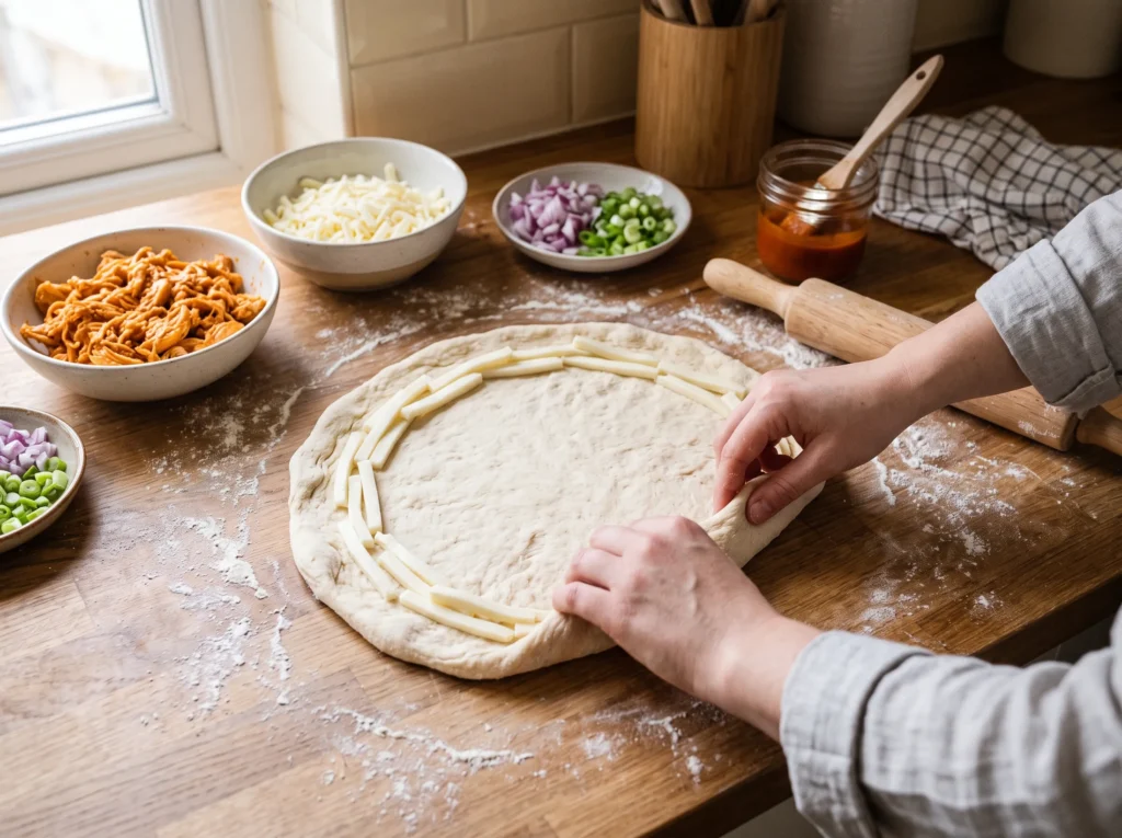 Stuffed Crust Buffalo Chicken Pizza 2 how-to-make-stuffed-crust-buffalo-chicken-pizza