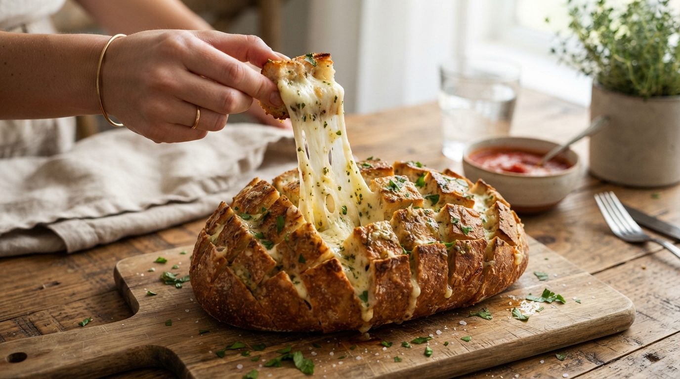 Pulling cheesy sourdough bread p… 202608050113