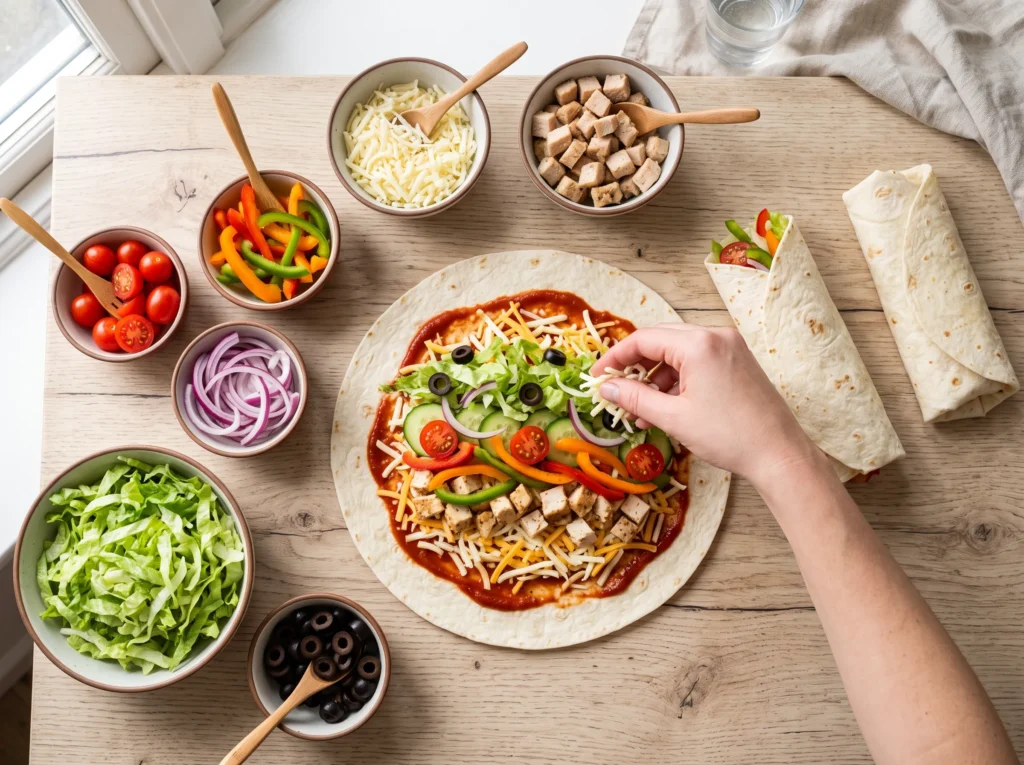 Pizza Salad Wraps 2 how-to-make-pizza-salad-wraps