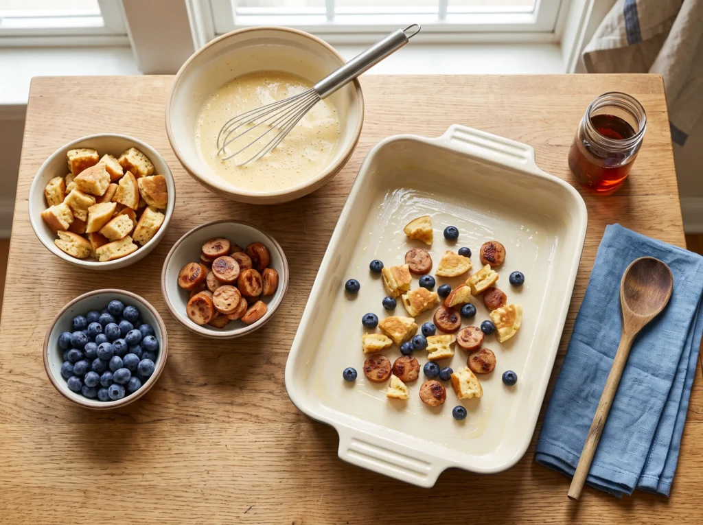how-to-make-sausage-blueberry-pancake-bake
