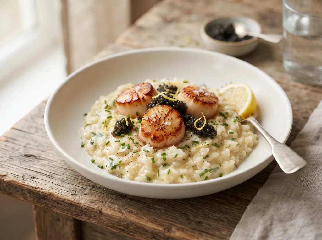 Seared Scallop & Caviar Risotto 3 seared-scallop-caviar-risotto-serving