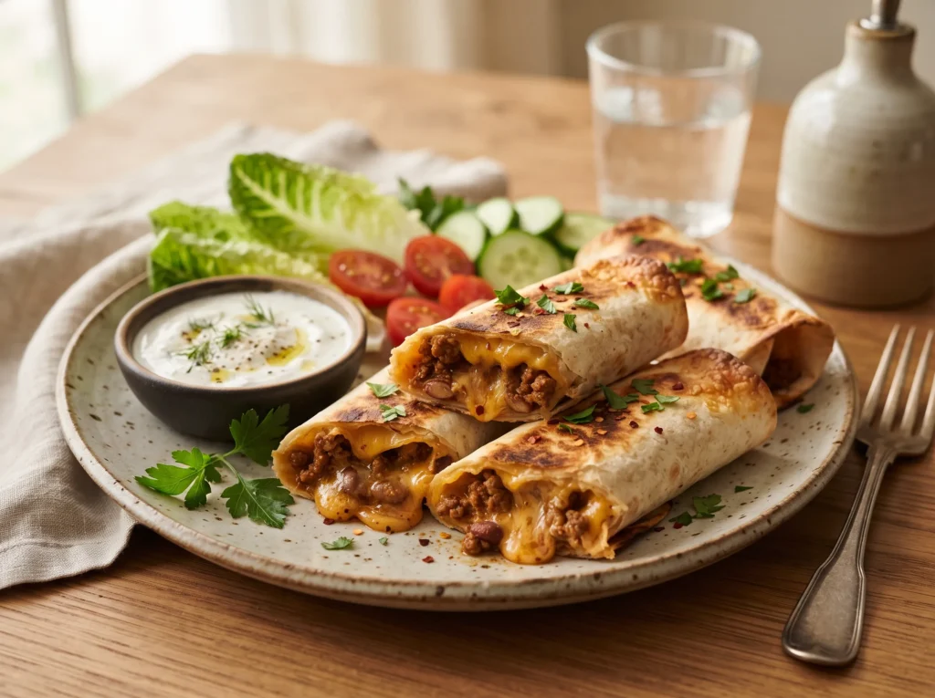 Cheesy Beef Tortilla Rolls 3 beef-tortilla-rolls-with-dipping-sauce