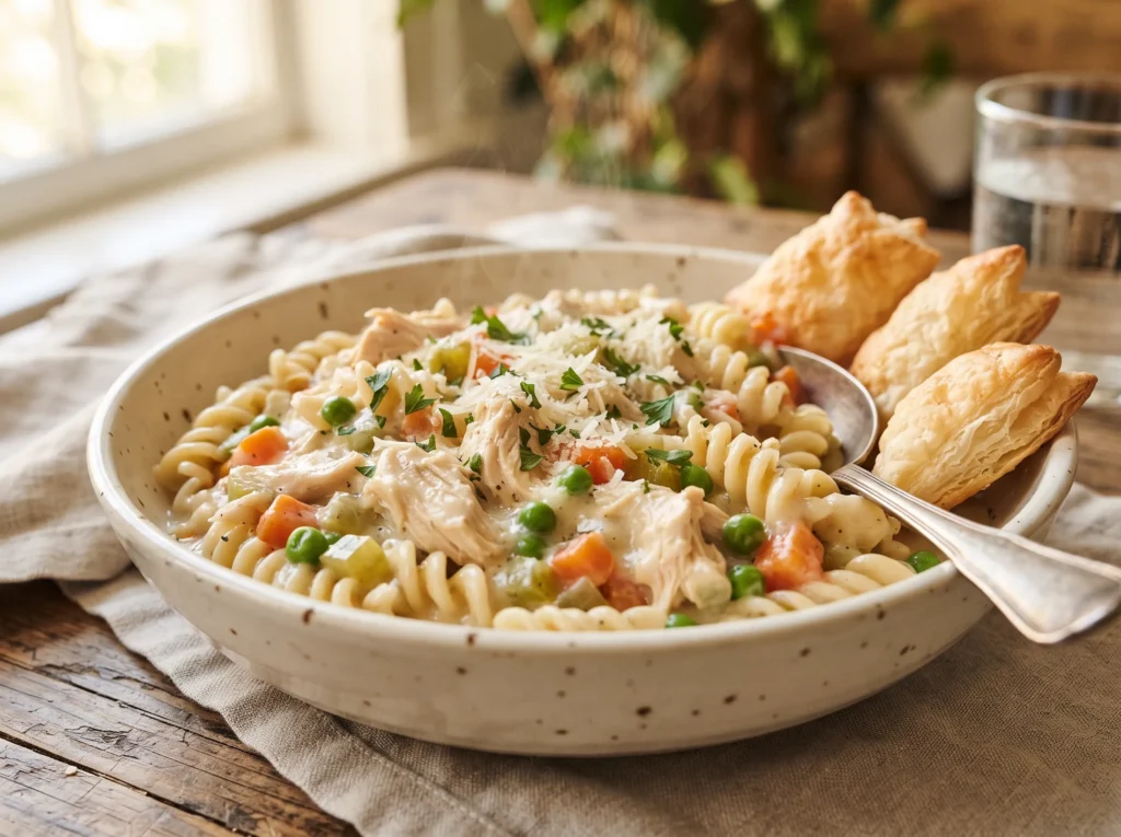 Slow Cooker Chicken Pot Pie Pasta 3 chicken-pot-pie-pasta-serving