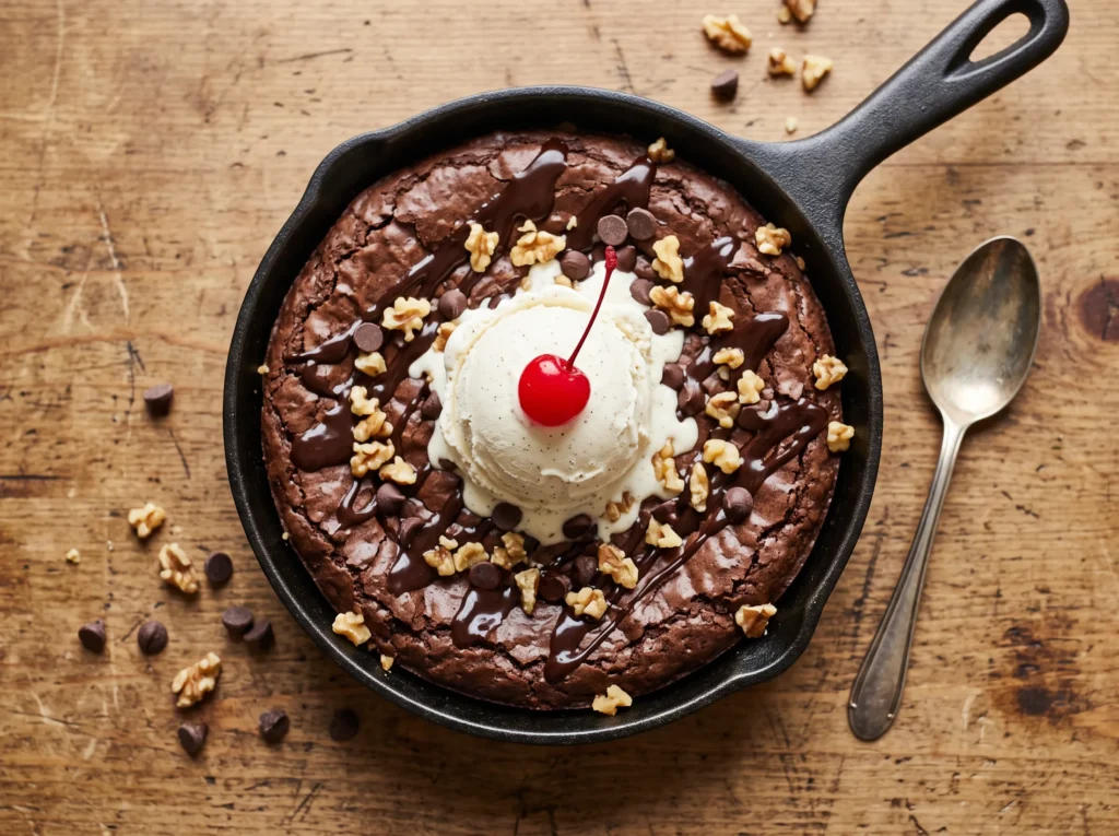 skillet-brownie-sundae-with-ice-cream