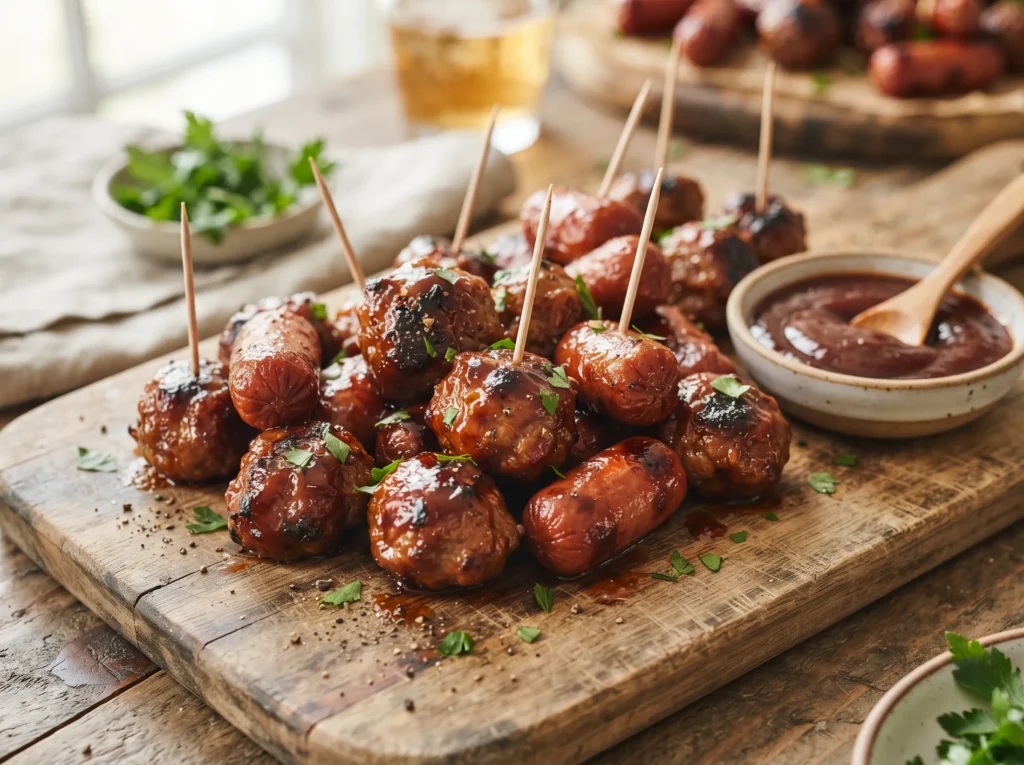 smoked-bbq-meatball-hot-dog-bites-with-bbq-sauce