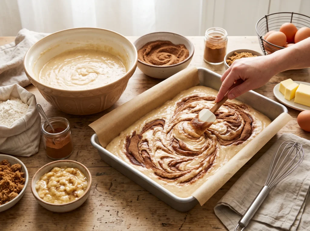 how-to-make-banana-bread-cinnamon-roll-cake