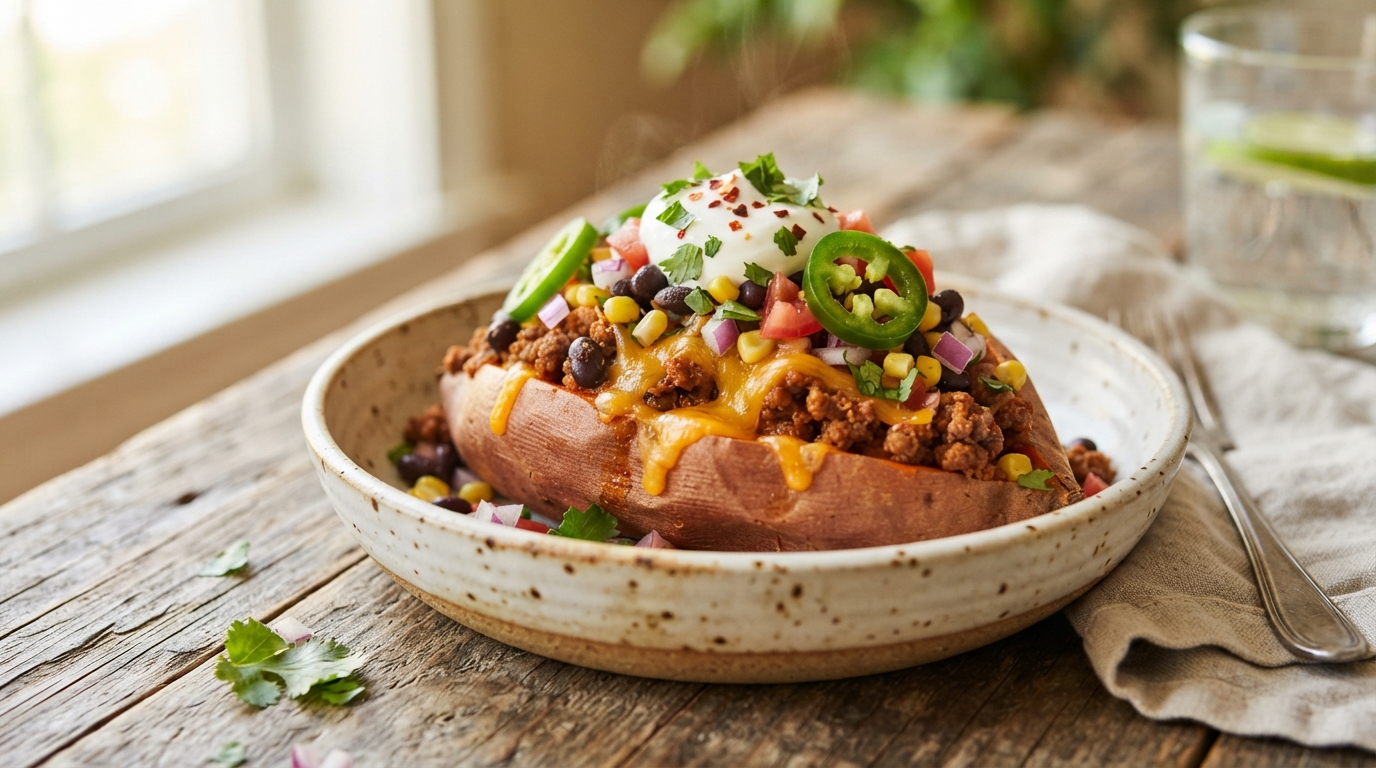 Taco Beef Loaded Sweet Potatoes 202608040132