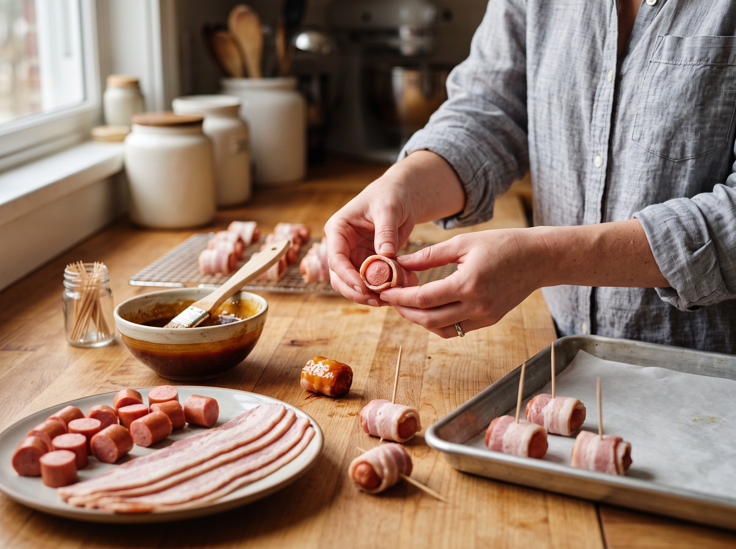 BBQ Bacon-Wrapped Hot Dog Bites – Easy Party Appetizer 2 how-to-make-bbq-bacon-wrapped-hot-dog-bites
